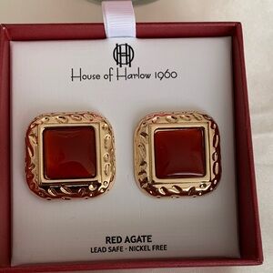 House of Harlow 1960 Gold and Red Agate Earrings
